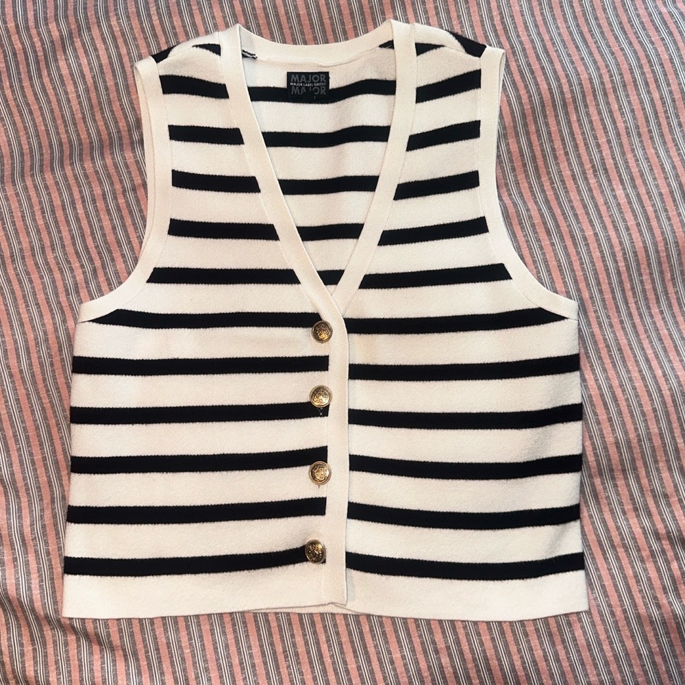 Black and White Striped Sweater Vest